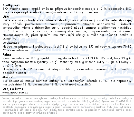 Apotheke Matcha Latte BIO 250g