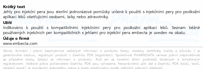 Embecta Jehly pro injekční pera 6mm 31G 100ks