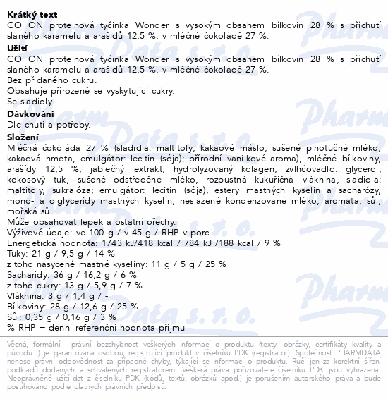 GO ON Proteinová tyčinka Wonder slaný karamel 45g