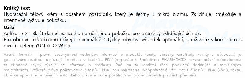 YUN ATO hydratační tělový krém s postbiotiky 200ml