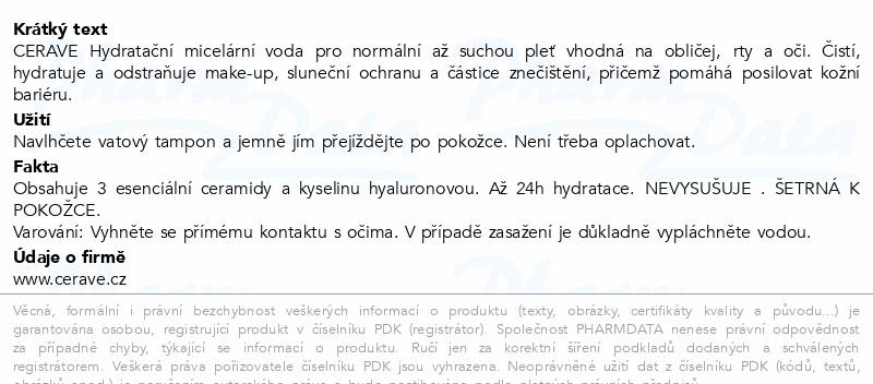 CeraVe Hydratační micelární voda 400ml