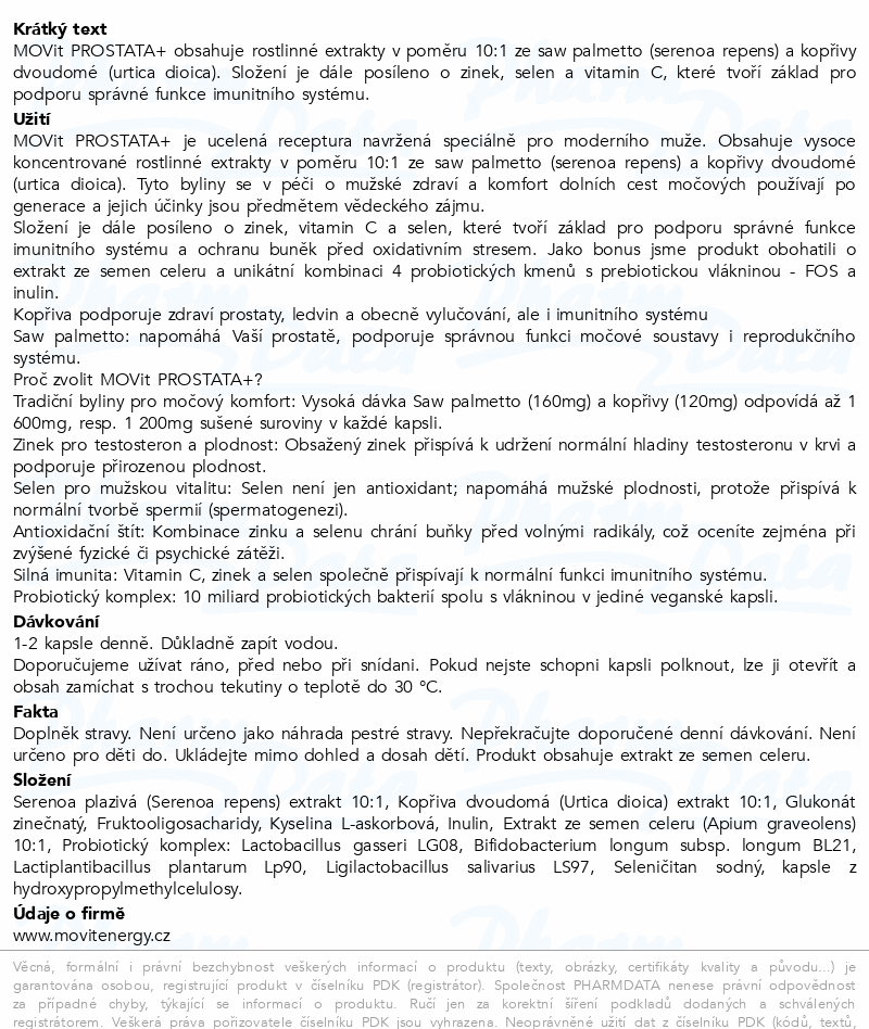 MOVit PROSTATA Saw Palmetto zinek selen cps.60