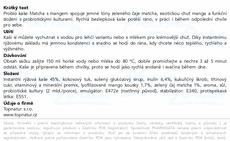 Topnatur Probio rýžová kaše matcha 60g