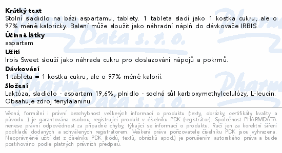 IRBIS Aspartam tbl.220 náhrad.náplň