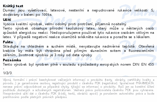 DUMAX vyšetř.latex.nester.nepudr.rukavice S/100ks