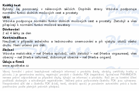 Apotheke Na prostatu a močové cesty čaj 20x1.5g