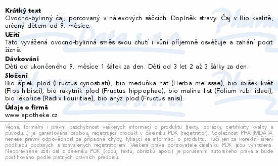 Apotheke BIO Dětský čaj se šípkem běžné pití 20x2g