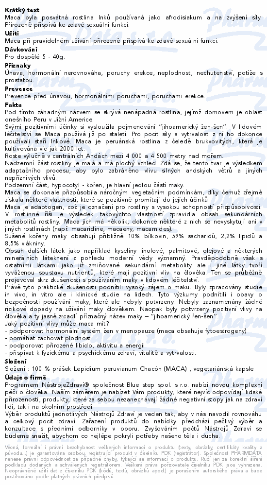 Nástroje Zdraví Maca Extra BIO 60g cps.120